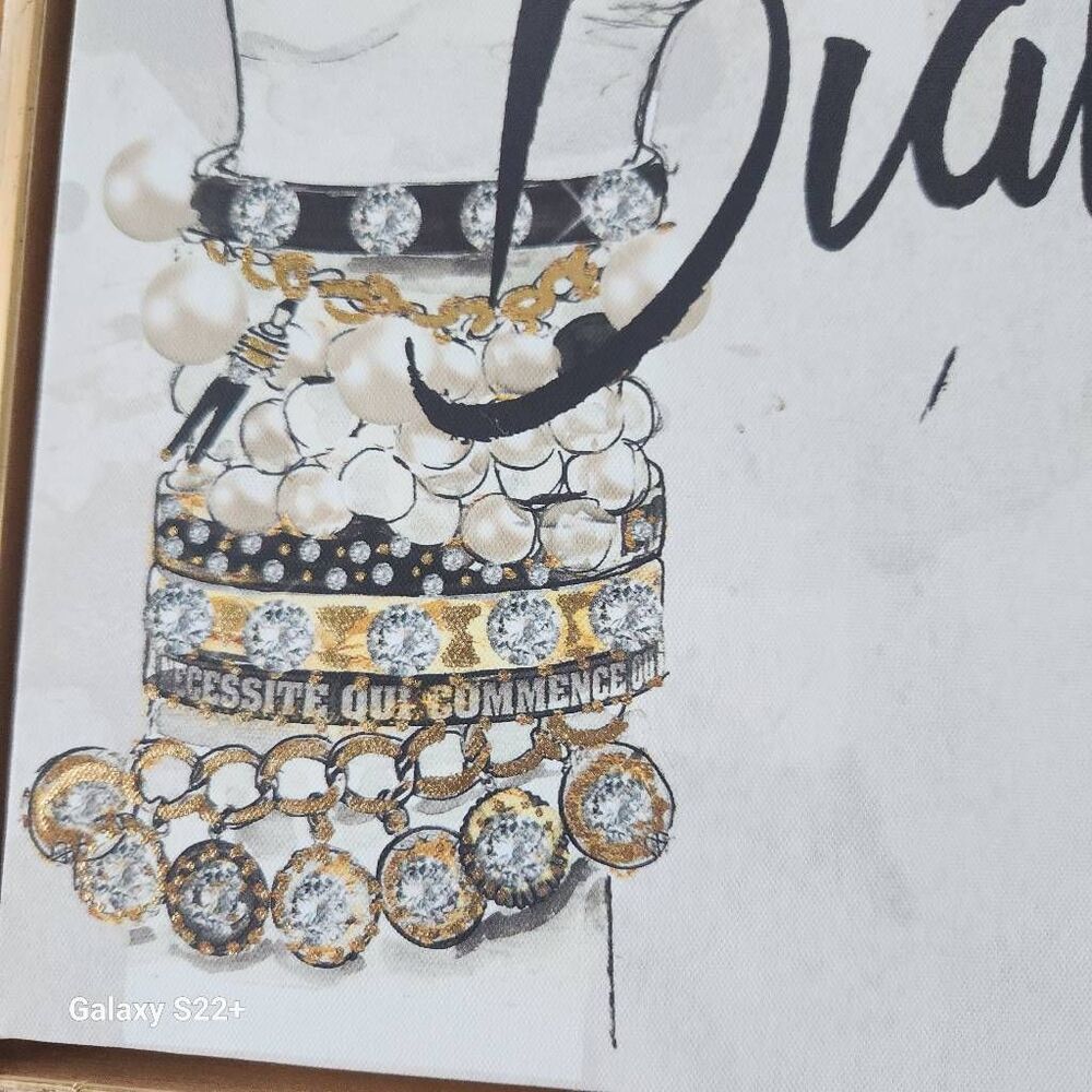 N23 Canvas wall print- "Swear on my Diamonds" in black w Gold & Sparkly Jewelry - Picture 2 of 6